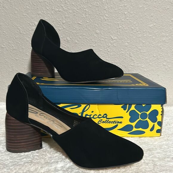 Sbicca Vintage Collection Size 6 Black Leather Volin Stacked Heel D’Orsay Mule - Picture 1 of 8